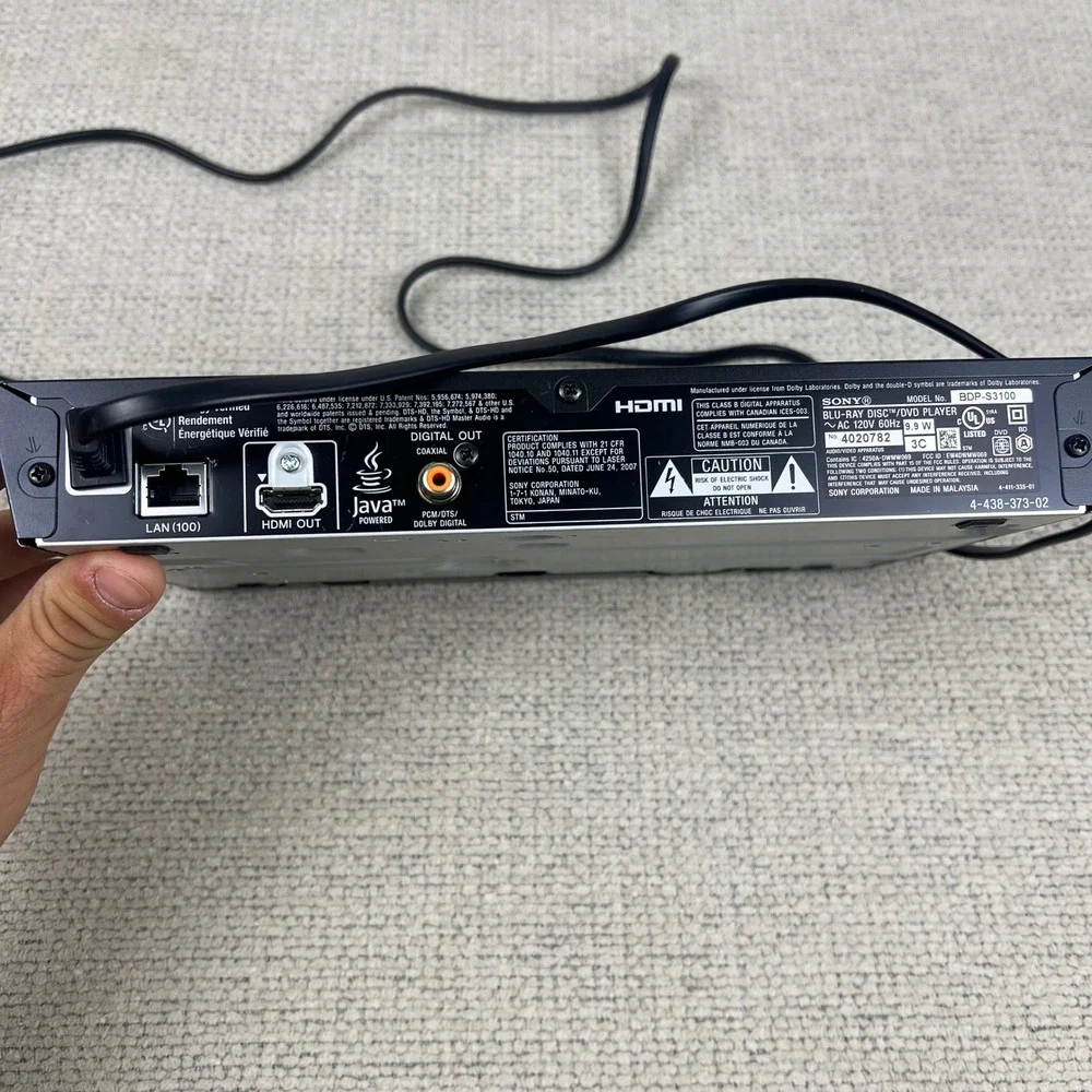 Sony Blu-ray DVD Player BDP-S3100 Black Built-in Wi-Fi Streaming No Remote